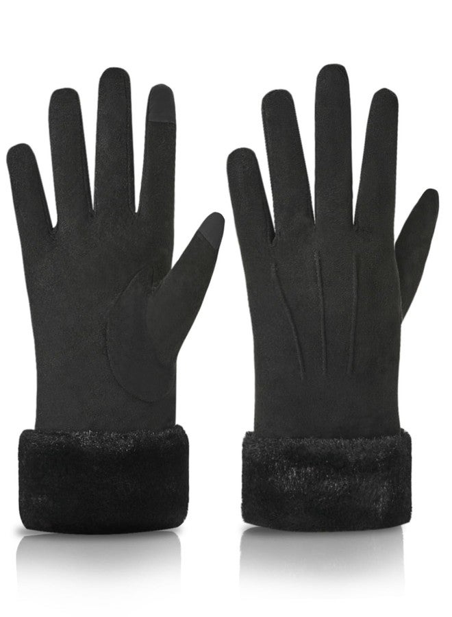 Orrpally Women Winter Gloves Thermal Touchscreen Gloves Windproof Outdoor Suede Gloves Black L - Image 1
